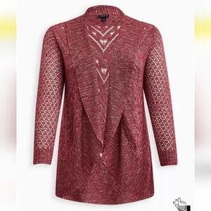 NWT Torrid Sz 1(14-16) Burgundy Cardigan with Elegant Knit Detailing